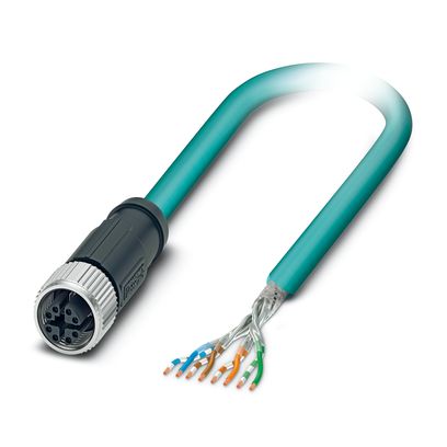 Phoenix Contact Ethernet Cordset; NBC-5.0-94F/M12FSX; M12; CAT6A; Female Straight; 8-Pin; 5m PUR Cable
